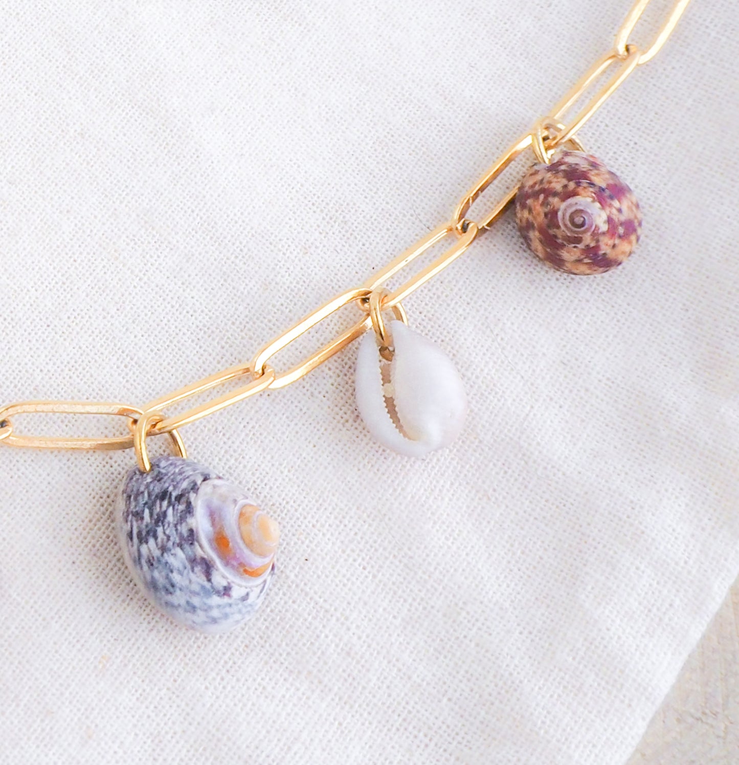 GOLD SHELL CHARM NECKLACE ~ 9 Portuguese Shells Mix IX