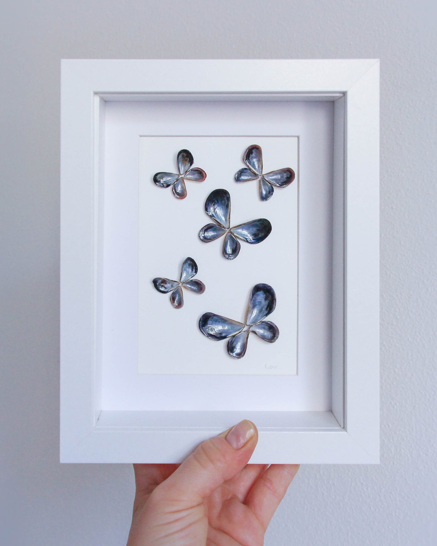 Butterfly mussel seashell artwork, coastal wall art, Portuguese shells, gift shells Algarve, seabylou, sea by lou