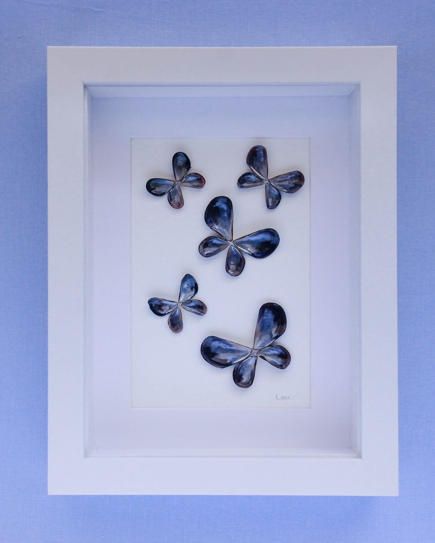 Blue seashell butterfly art, Coastal charm, Mussel shells, Handcrafted, Portugal, Coastal decor, Beach lovers,
