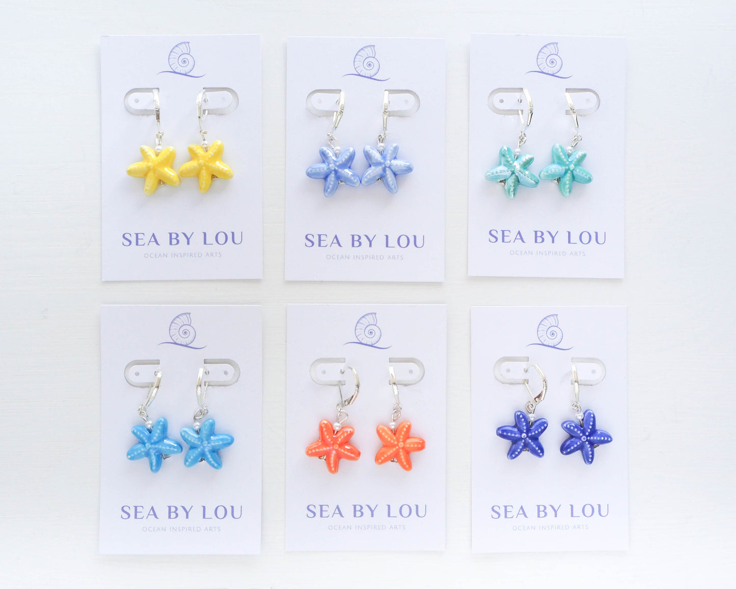 SEA STAR CERAMIC EARRINGS ~ Mid Blue