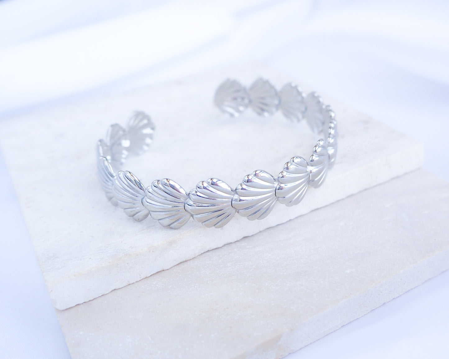 Silver Shell Bracelet Adjustable Stainless Steel