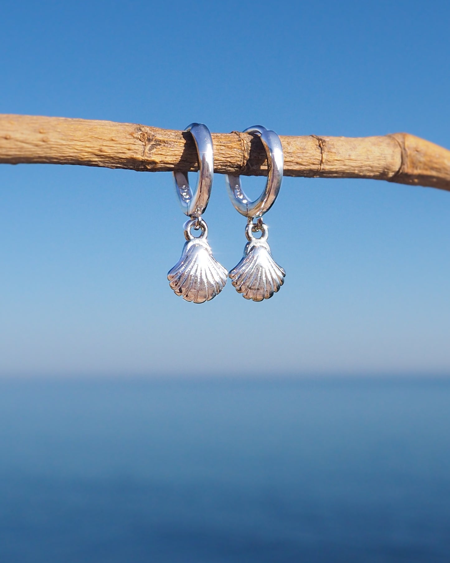 Silver Tiny Seashell Huggie Earrings, 14k gold vermeil or 925 Sterling Silver, Dainty Tiny Scallop Shell Pendant Hoop Earrings, Sea by Lou jewelry, Minimalistic Coastal Jewelry