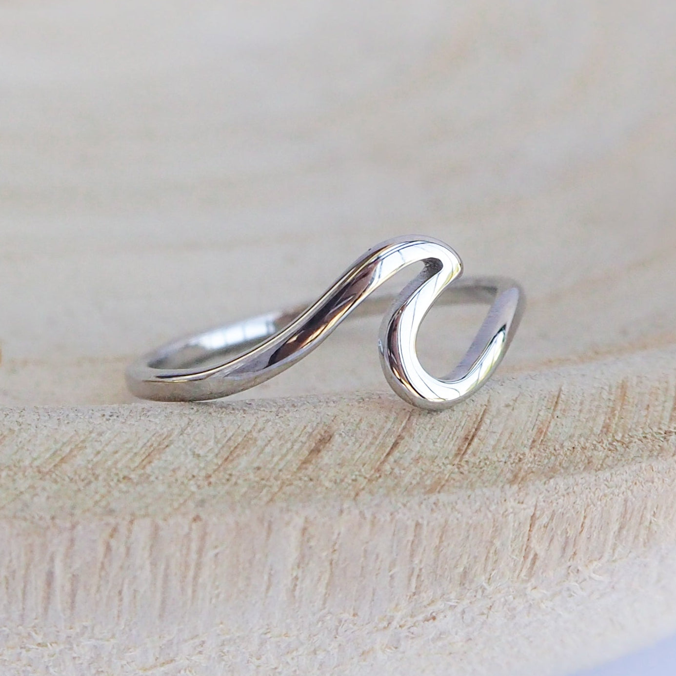 Silver Wave Ring on display