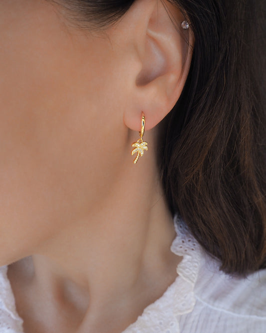 Tiny Palm Tree Hoop Earrings 14k gold vermeil 925 sterling silver