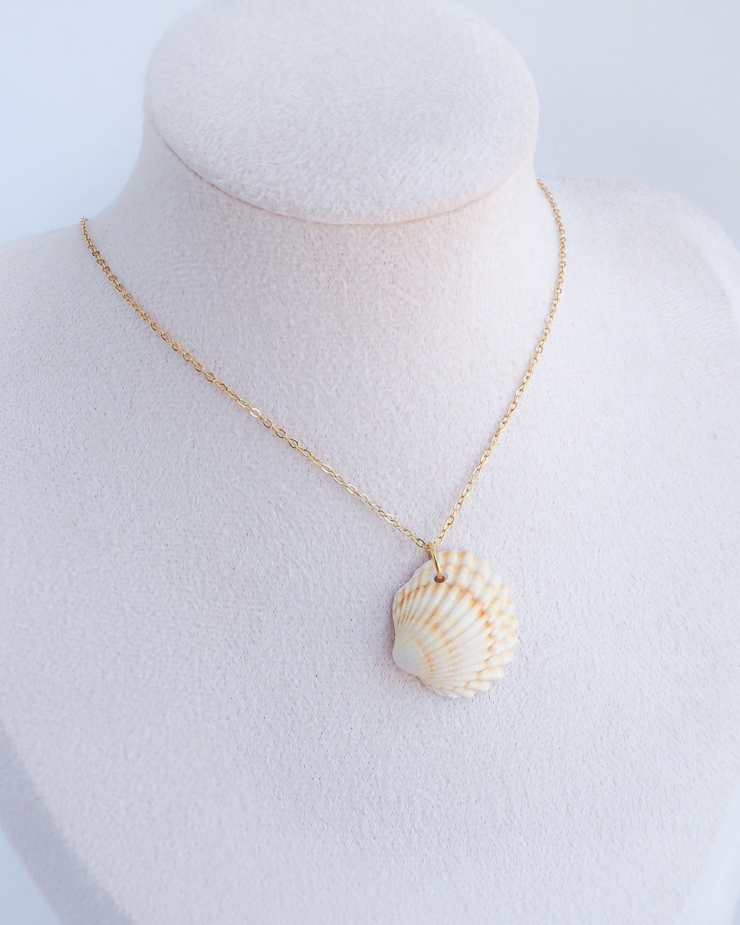 Gold Light Mediterranean Cockle Shell Necklace Vertical, Sunny Yellow Shell from Portugal