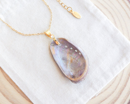 Abalone Shell Green Ormer Shell Necklace on display