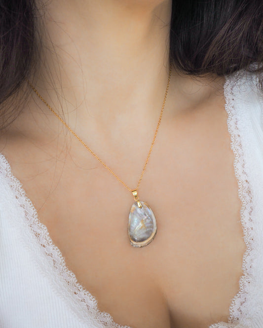 Abalone Shell Green Ormer Shell Necklace on neck model