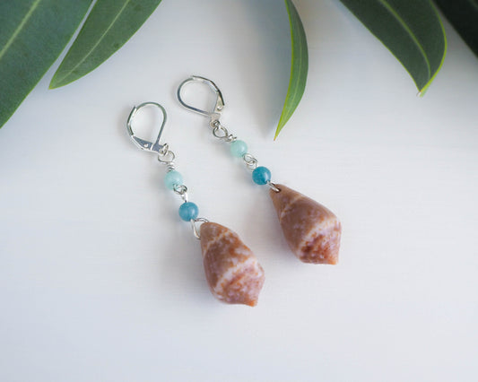 Shell-Inspired Jewelry - Cone Shell Earrings with Jade and Gemstone Beads, seabylou