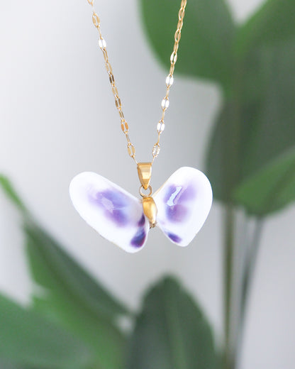 Purple Coquina Sea Butterfly Shell Necklace XII front view