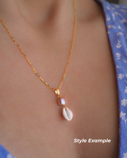 SILVER COWRIE SHELL PEARL NECKLACE ~ White Pearl