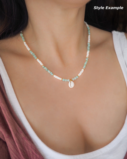 Cowrie Shell Necklace ~ Rose Quartz Gemstones, Soft Pink Stones and White Shell Beads