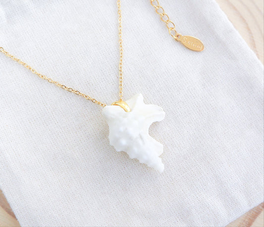 Pelican Foot Shell Gold Necklace, Real White Shell from Algarve, Portugal, Stainless Steel chain