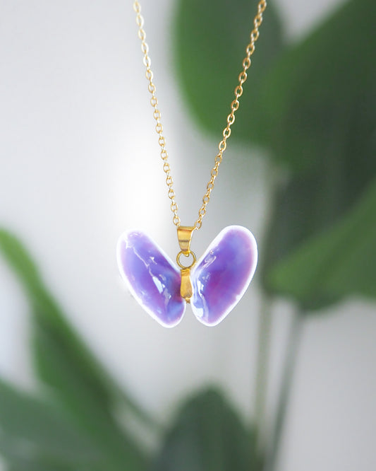 Gold Purple Sea Butterfly Shell Necklace VI, Shell from Portugal front view