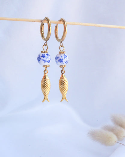Gold Sardine Portuguese Ceramic Earrings