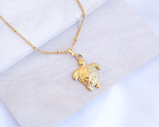 Gold Sea Turtle Necklace, Big Turtle Necklace, Summer Jewelry