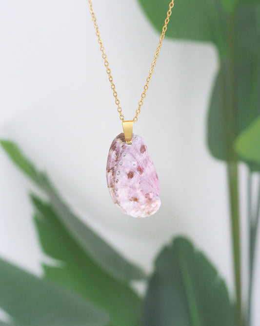 Soft Lilac Abalone Shell Gold Necklace front view