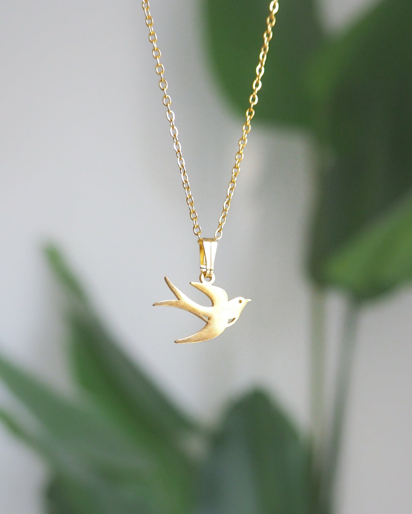 Gold Swallow Bird Necklace front view