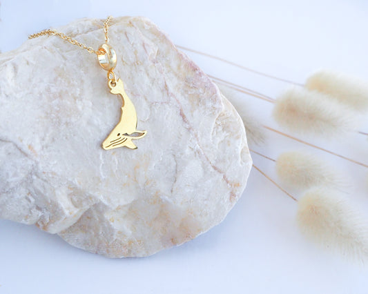 Gold Whale Necklace on stone, Gold Plated Waterproof Ocean Inspired jewelry
