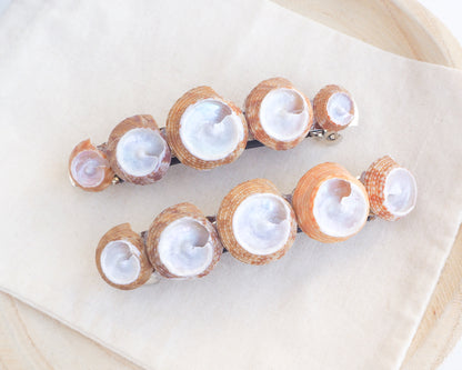 European Pearly Shells Hair clip on display. European Painted Top shell Hair Clip Barrette, Boho Seashell Beach Clip from Portugal, Handpicked Real Shells, Seashell Hair Decoration, Bohemian Seashell Wedding Hair Assocciares, Coastal Christmas gift, Beach Wedding Hair