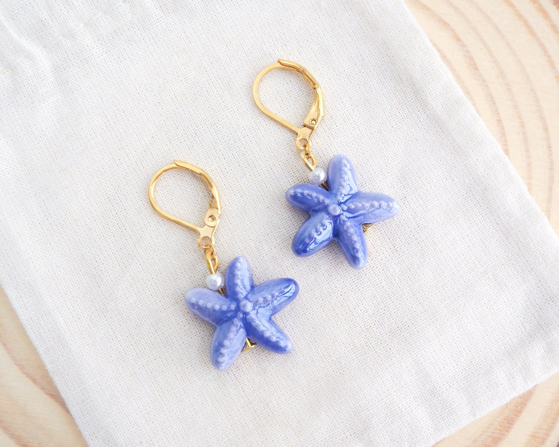 Lilac Blue Starfish Ceramic Earrings  