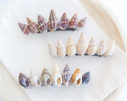 Netted Dog Whelk Shells Hair Clip Barrettes on displayed, Boho Seashell Beach Clip from Portugal, Handpicked Real Shells, Seashell Hair Decoration, Bohemian Seashell Wedding Hair accessories, Coastal Christmas gift, Beach Wedding Hair