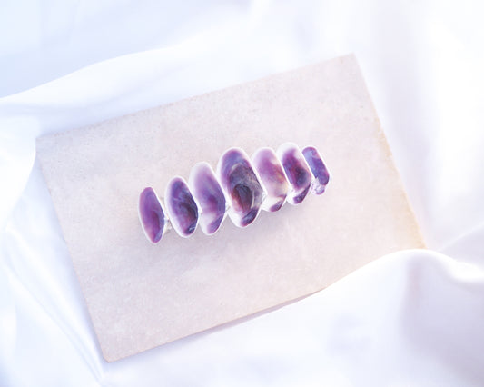 Purple Coquina Shells Hair Clip Barrette on stone displayed, Purple Shells from Portugal, Handpicked Real Coquina Shells, SeaShell Hair Decoration, Seashell Wedding Hair Assocciares, Coastal Christmas gift, Beach Wedding Hair