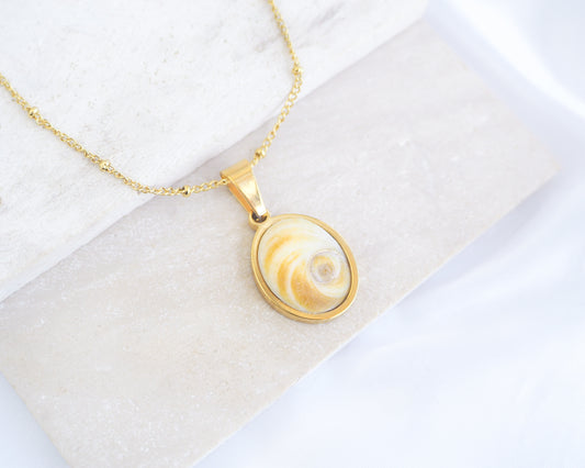 SEASHELL NECKLACE ~ Yellow Orange Eye of Saint Lucia Gold V