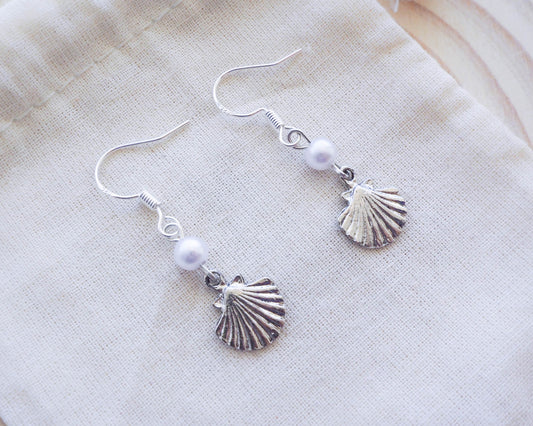 Nautical Charm Earrings – 925 Silver Seashell and Pearl beads