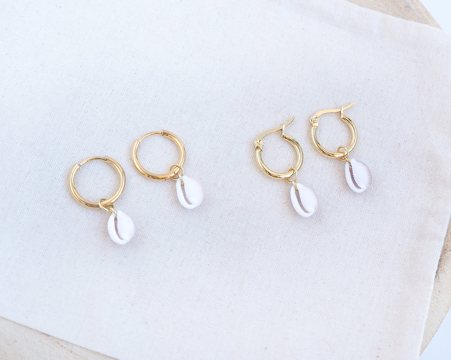 COWRIE SHELL EARRINGS ~ Gold Hoops