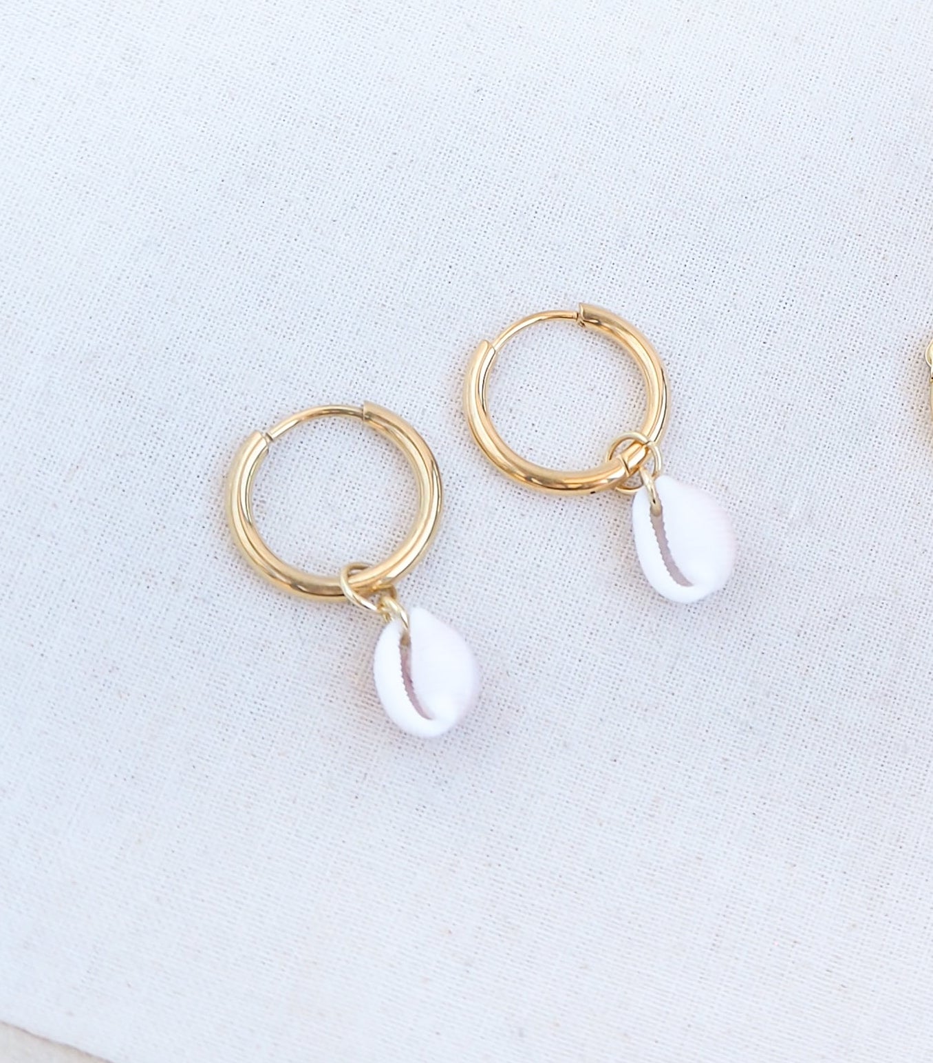 COWRIE SHELL EARRINGS ~ Gold Hoops