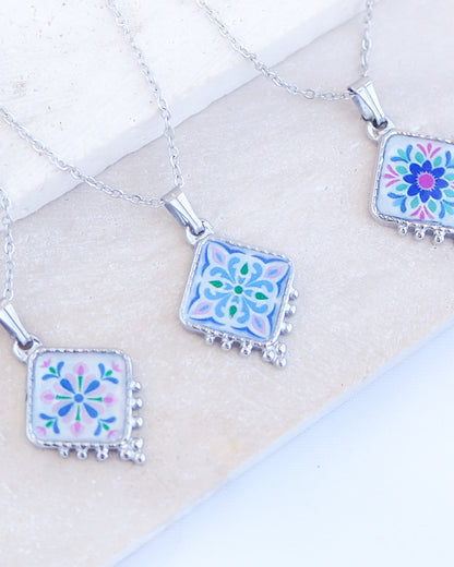 PORTUGUESE TILE NECKLACE - Floral Garden