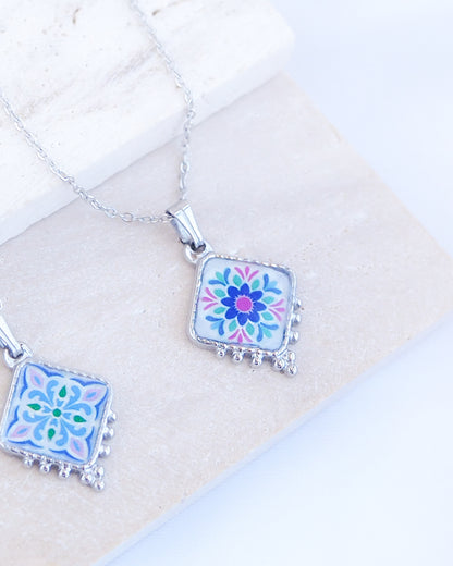 PORTUGUESE TILE NECKLACE - Floral Garden
