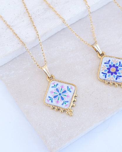 PORTUGUESE TILE NECKLACE - Floral Garden