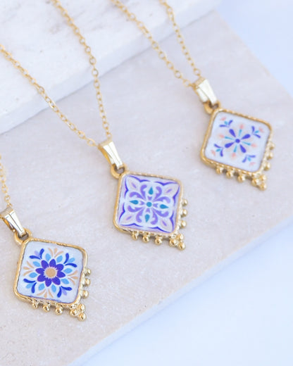 PORTUGUESE TILE NECKLACE - Floral Garden