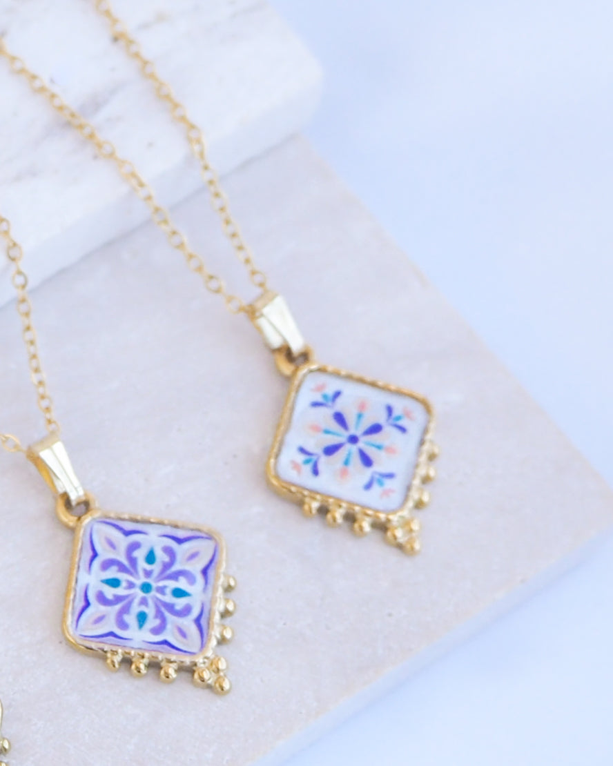 PORTUGUESE TILE NECKLACE - Floral Garden