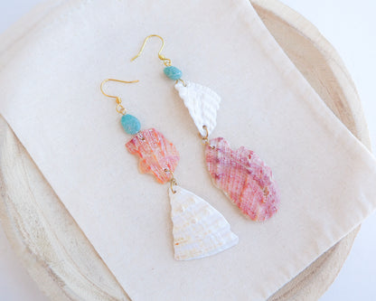 BOHO SEASHELL EARRINGS ~ Cockle Shells, European Thorny Oyster and Amazon Gemstones