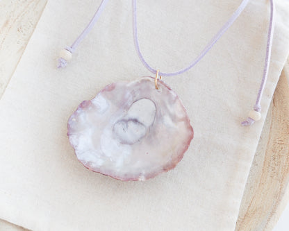 BIG PEARLY SHELL NECKLACE ~ Soft Lilac Pink Suede Cord