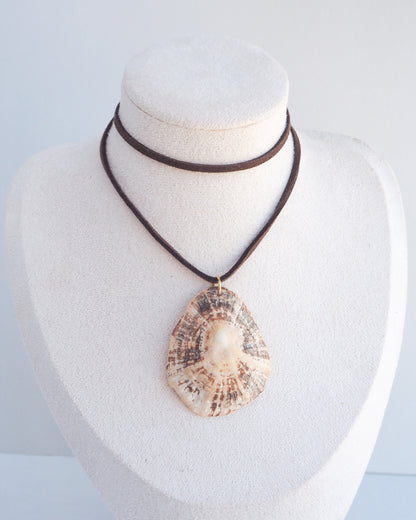 BIG LIMPET SHELL NECKLACE ~ Brown Suede Cord
