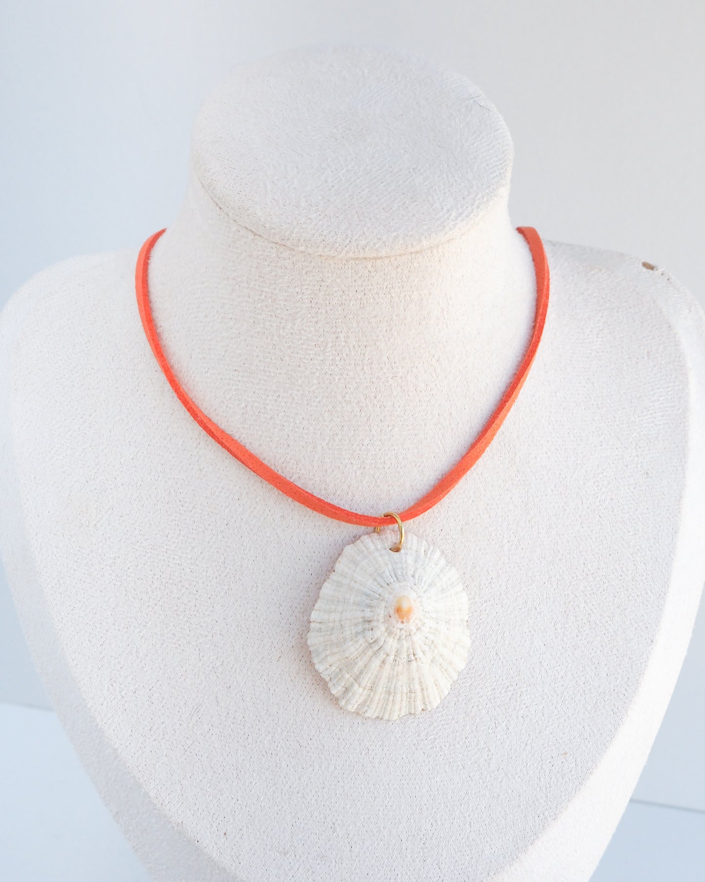 BIG LIMPET SHELL NECKLACE ~ Orange Suede Cord
