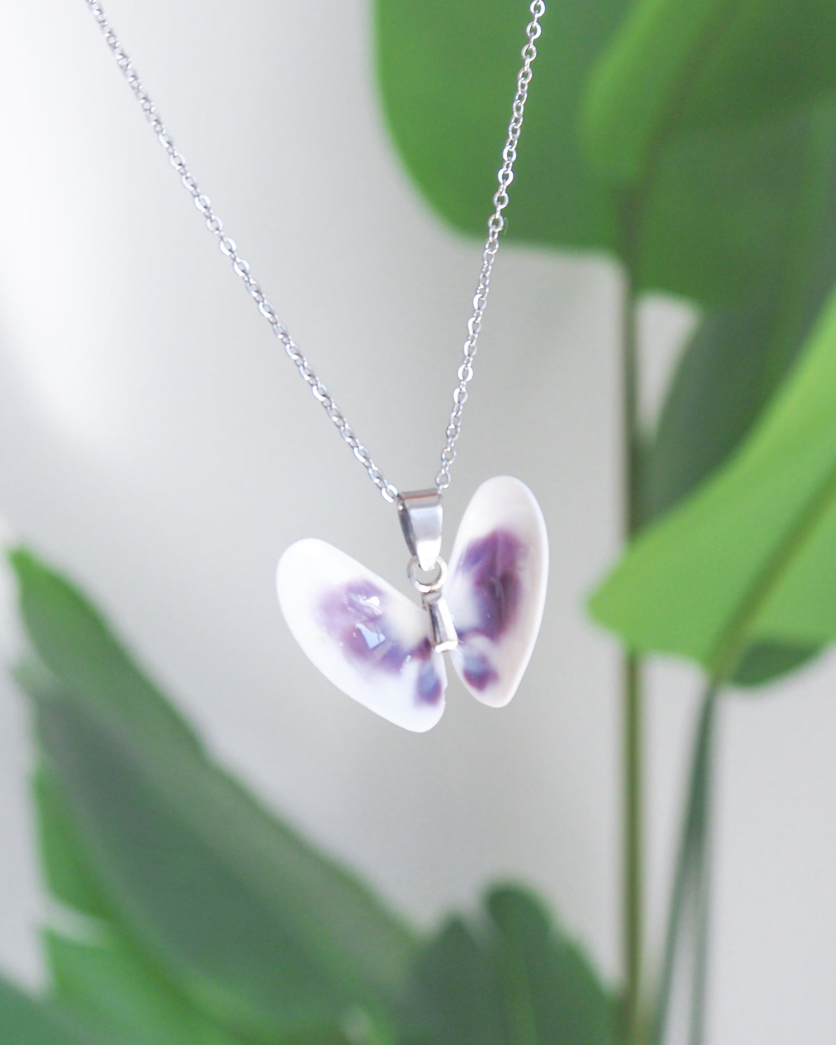 SEASHELL NECKLACE ~ Silver Tiny Butterfly Shell VIII