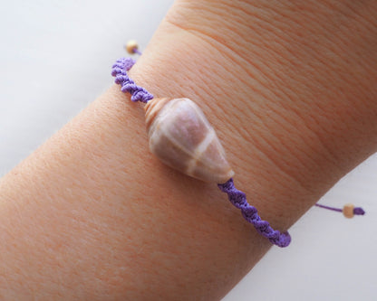 Close-up of Cone Shell on Braided Bracelet, Coastal Elegance, Seashell Jewelry, Beachcomber's Treasure, Portugal Cone Shell Bracelet