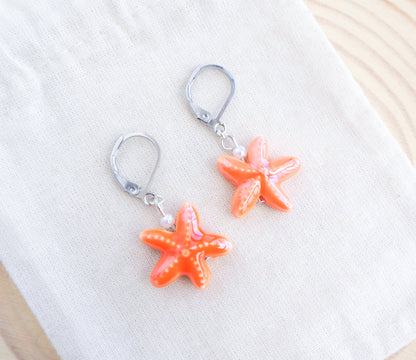 SEA STAR CERAMIC EARRINGS ~ Orange