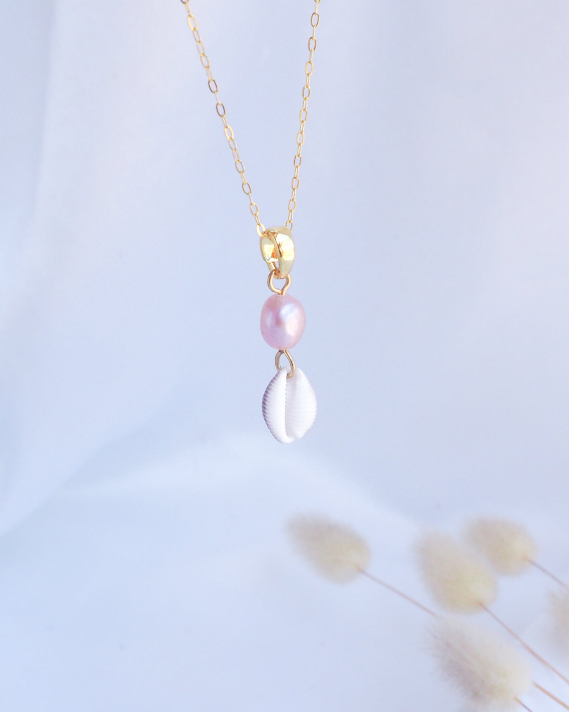 Gold European Cowrie Shell Freshwater Pearl Necklace