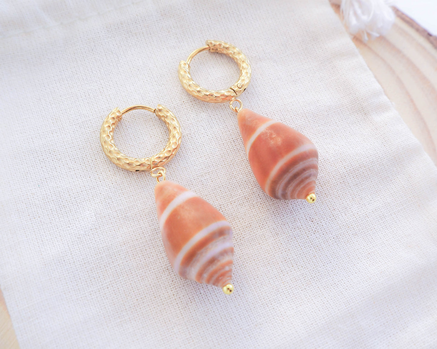Ocean-Inspired: Seashell Jewelry with Cone Shells and Gold Stainless Steel Loop Earrings, Ocean Inspired Jewelry
