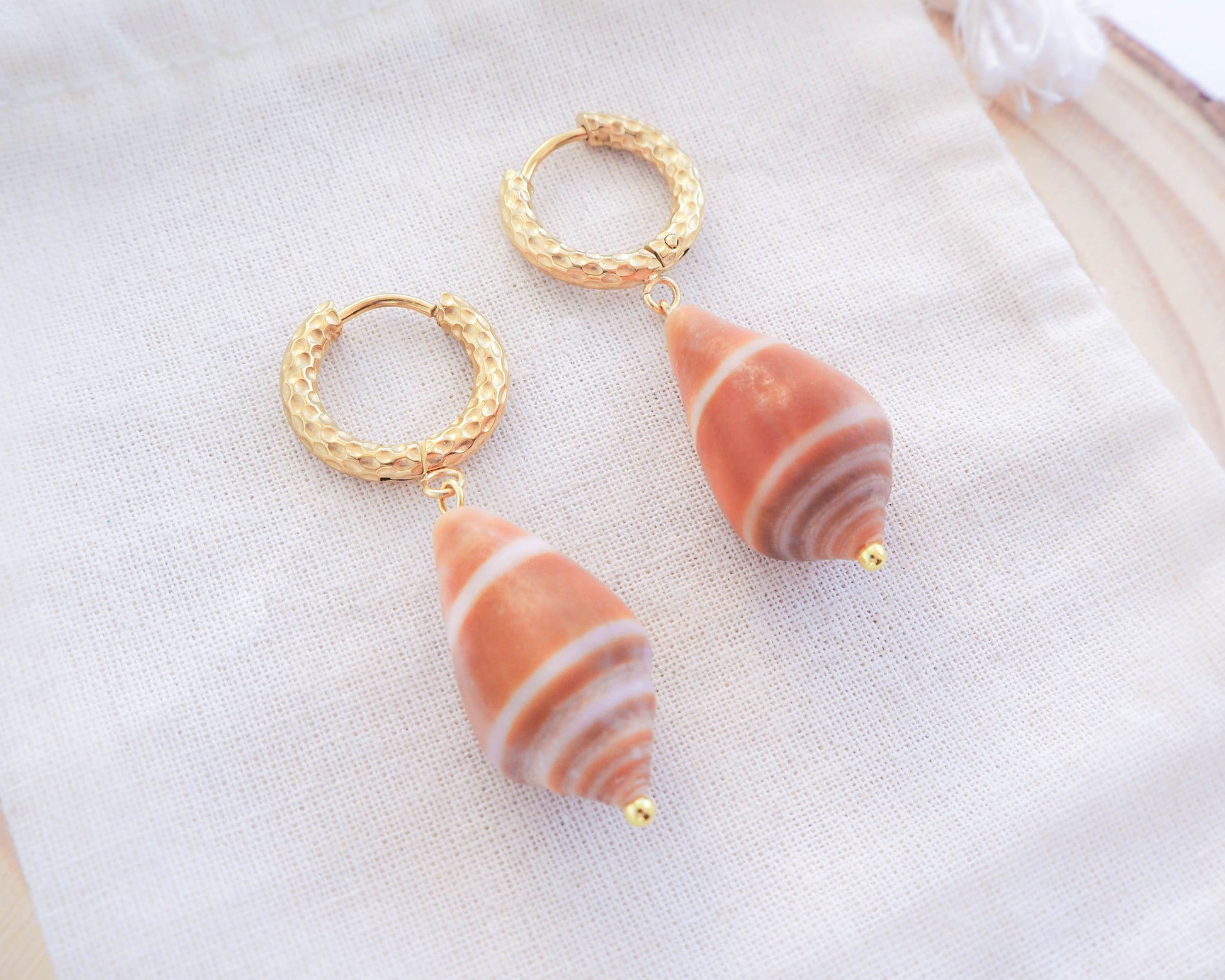Ocean-Inspired: Seashell Jewelry with Cone Shells and Gold Stainless Steel Loop Earrings, Ocean Inspired Jewelry