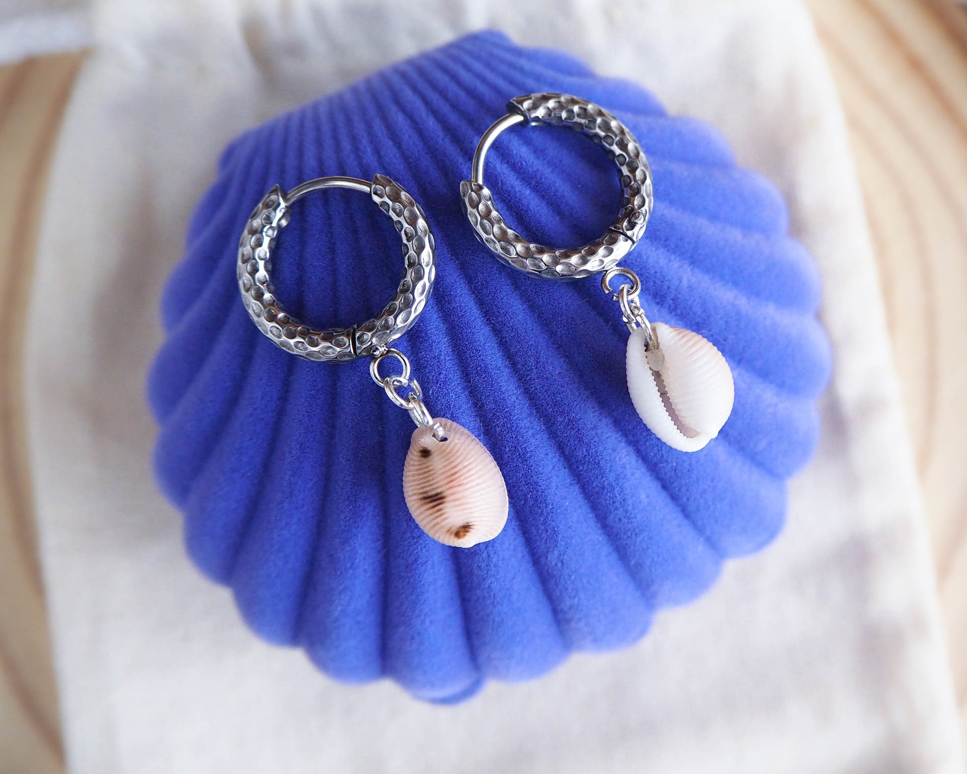 Boho Beach Style: Cowrie Shell Silver Earrings with Stainless Steel Hooks – Seaside Chic Jewellery, Sea by Lou, Ocean Inspired Jewelry