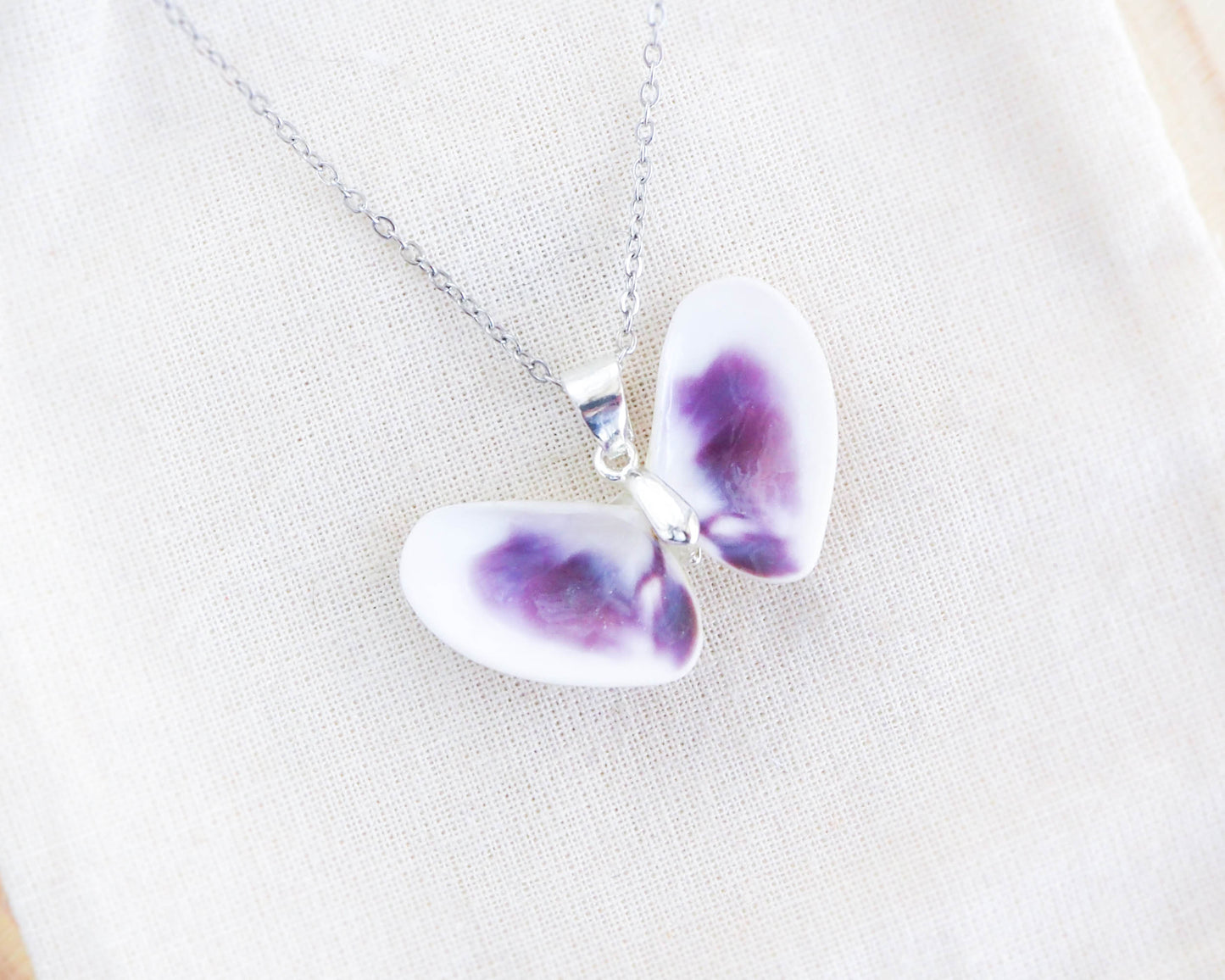 SEASHELL NECKLACE ~ Silver Butterfly Shell