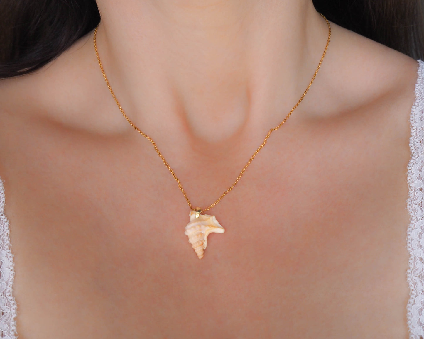 Gold Pelican Foot Shell Necklace, Real Shell from Algarve, Portugal, Stainless Steel chain, Ocean Inspired Jewelry, Seabylou