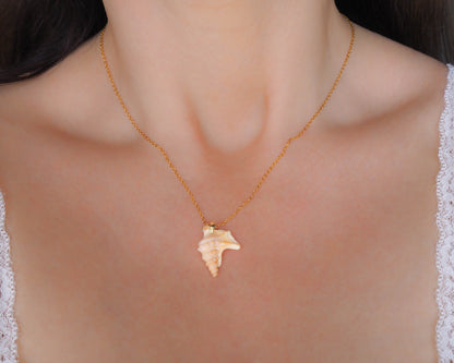 Gold Pelican Foot Shell Necklace, Real Shell from Algarve, Portugal, Stainless Steel chain, Ocean Inspired Jewelry, Seabylou
