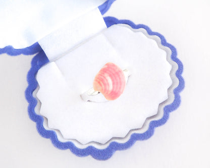 Real Pink Shell Ring in Box, Venus Shell Ring, adjustable ring on display, mini seashell ring, shell from portugal, beach girl gift from portugal, seabylou